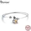 BAMOER 925 Sterling Silver Crystal Bee And Honeycomb Women Silver Bracelets Bangles for Women Sterling Silver Jewelry SCB104