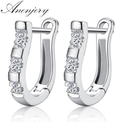 Anenjery pendientes 925 Sterling Silver Earrings Harp Zircon Studs Horse Shoe Earrings For Women oorbellen boucle d'oreille